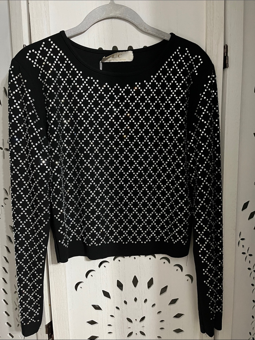 Black Rhinestone Embellished Women's Pullover Top